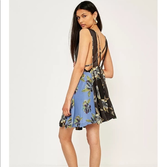 Free People Thought I Was Dreaming Black And Blue Floral Mini Dress XS - Picture 2 of 16